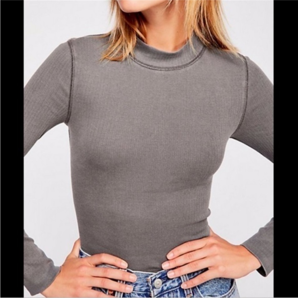 Intimately Free People charcoal ribbed top the Rickie mock neck-xs